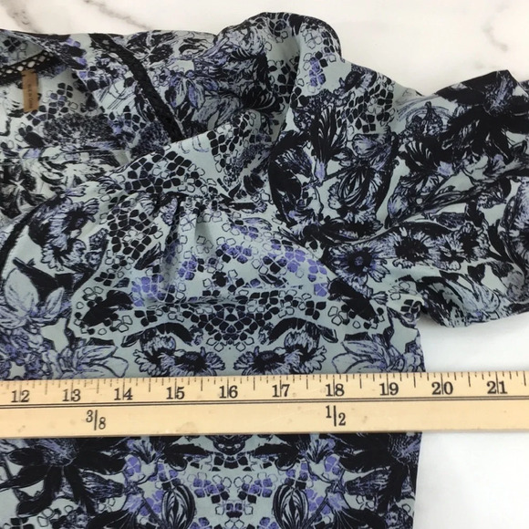 Rebecca Taylor Blouse Womens 0 Blue Black Floral Kiku Print 3/4 Sleeve Silk Top‎ - Picture 10 of 12